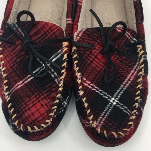 L.L. Bean Wicked Good Slipper Moccasins Mens Size 9 M Red Tartan Plaid - Picture 15 of 16